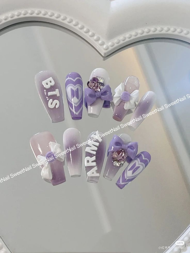 Nail Art Bts Army, Suga Inspired Nails, Bts Nail Art Designs, Bts Inspired Nail Art, Bts Nails Designs, Kpop Nails Inspired, Nail Art Bts, Jimin Nails, Kpop Nails Ideas