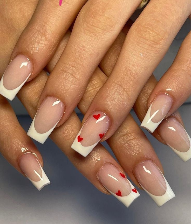 One of our most required nail service Valentine Nails, Girly Acrylic Nails, French Tip Acrylic Nails, Classy Acrylic Nails, Acrylic Nails Coffin Short, Short Acrylic Nails Designs, Pink Acrylic Nails, Square Acrylic Nails, Heart Nails