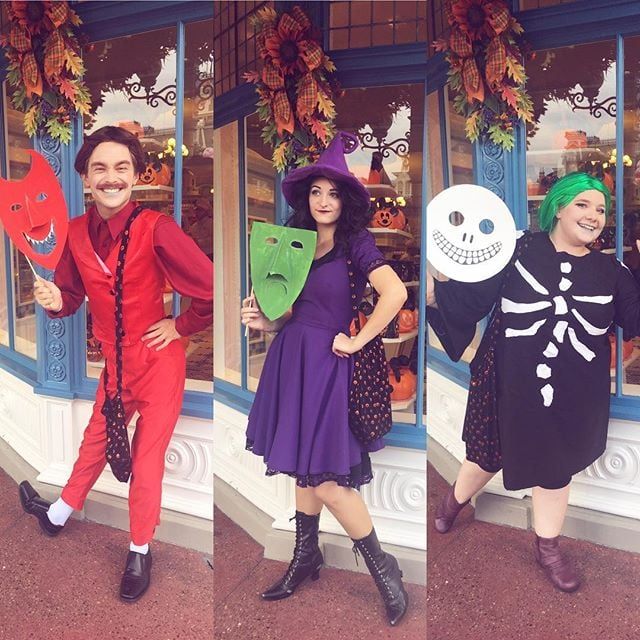 three people dressed up in halloween costumes