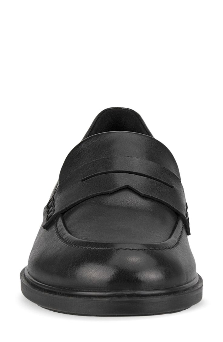 Inspired by minimalist Danish design, this dapper leather penny loafer features a timeless silhouette supported by a cushy, lightweight sole and chunky heel. 1" heel (size 39) Cushioned footbed with arch support ECCO FLUIDFORM™ Direct Comfort Technology reduces the weight of the sole to provide flexibility Leather upper/textile lining/synthetic sole Imported Modern Platform Loafers With Brogue Detailing For Office, Modern Brogue Platform Loafers For Office, Modern Medium Width Loafers For Workwear, Modern Black Platform Loafers For Business Casual, Modern Platform Loafers With Brogue Detailing For Business, Modern Platform Loafers With Removable Insole For Formal Occasions, Slip-on Leather Platform Loafers For Business Casual, Modern Slip-on Platform Loafers For Office, Leather Slip-on Platform Loafers Business Casual