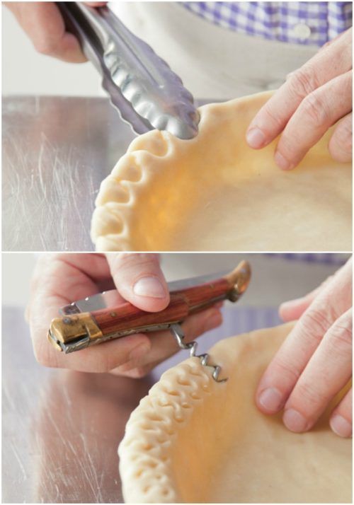 two pictures showing how to make pie crusts with pastry cutters and baking utensils