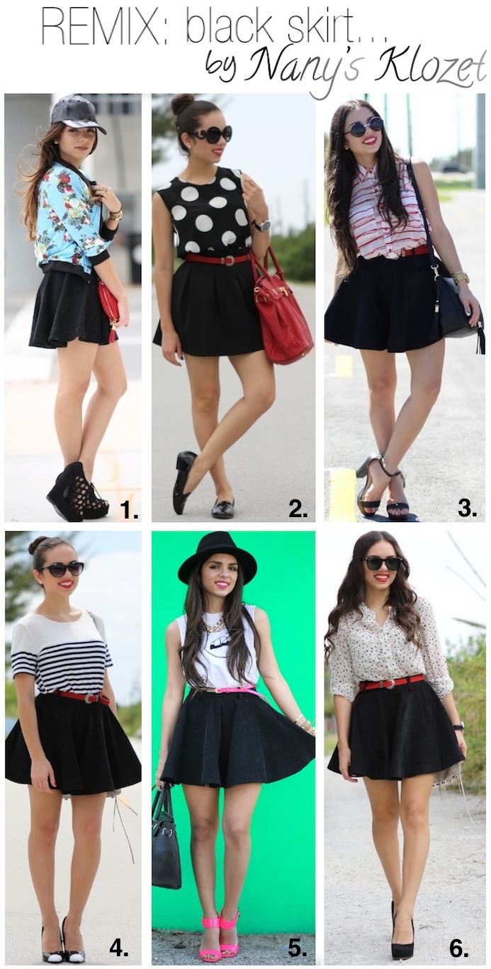 Black skater skirt, polka dots or chiffon button up or graphic tank and black hat or stripes or sweater or bomber jacket and baseball hat Skater Skirt Outfit For Summer, Black Skater Skirt Outfit, Skater Skirt Outfit, Skirt Outfit Summer, Outfit For Summer, Black Skater Skirts, Cute Skirt Outfits, Miami Fashion, Skirt Outfit