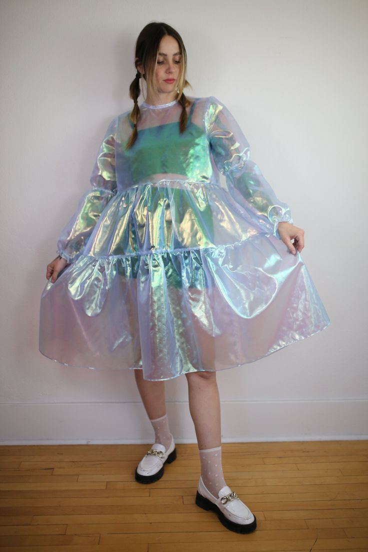 Eve Dress – K.S. Garner Ethereal Aesthetic Fashion, Ugly Fashion, Ethereal Essence, Crazy Kitchen, Space Grunge, Rain Dress, Space Unit, Iridescent Dress, Blue Organza