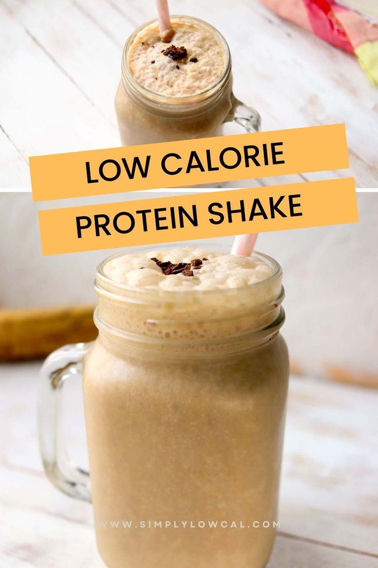 two mason jars filled with low calorie protein shake