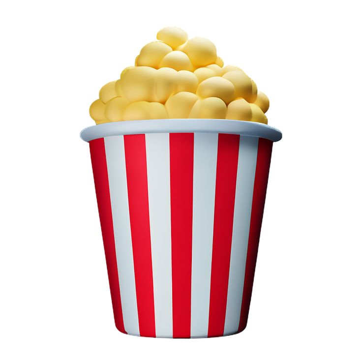 a red and white striped cup filled with yellow candies, on a white background