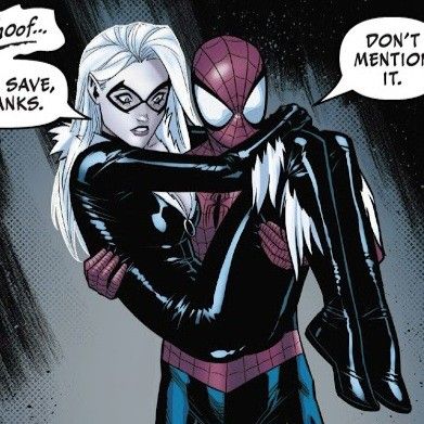 spider - man and black widow hugging in front of a dark background with the caption don't mention it