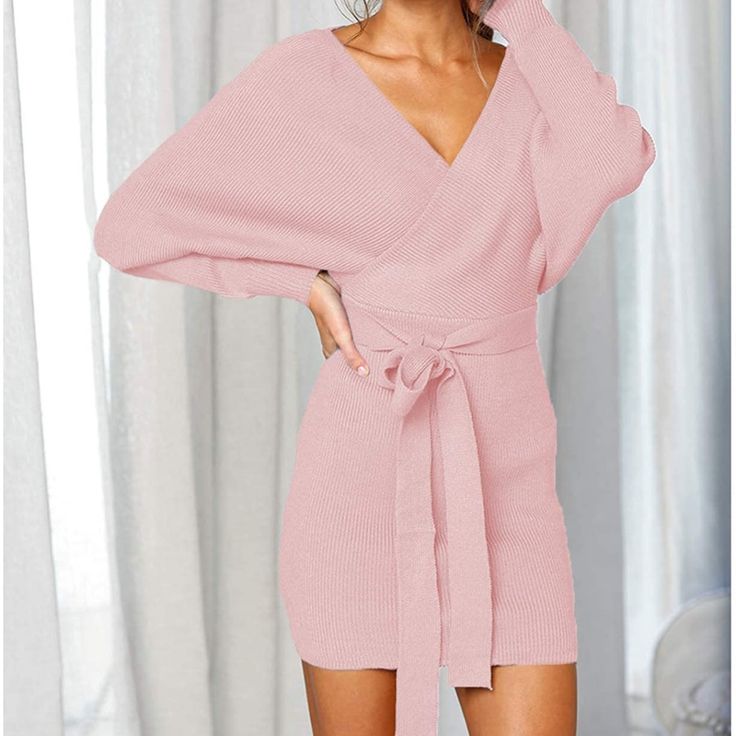 Pink Sweater Dress Never Worn Long Sleeve With Belt Long Sleeve Winter Dresses For Brunch, Long Sleeve Winter Brunch Dresses, Winter Long Sleeve Brunch Dresses, Long Sleeve Dresses For Winter Brunch, Elegant Pink Sweater Dress For Party, Pink Mini Sweater Dress For Winter, Pink Long Sleeve Mini Dress For Winter, Feminine Long Sleeve Winter Mini Dress, Feminine Long Sleeve Mini Dress For Winter