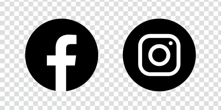 two black and white circles with an instagram symbol in the middle, one is for facebook