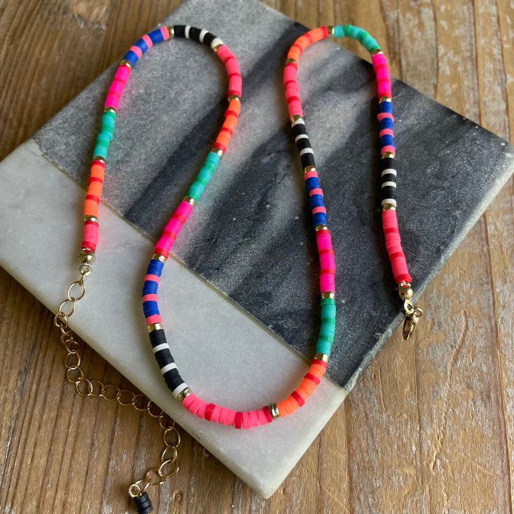 Multicolored PMC/clay colorful necklace - 16” with extender Playful Multicolor Beaded Necklaces, Vibrant Rainbow Beaded Necklace For Gift, Vibrant Necklace With Colorful Beads, Pmc Clay, Playful Multicolor Necklace, Vibrant Rainbow Adjustable Necklace, Healing Necklace, Colourful Necklace, Gemstone Colors