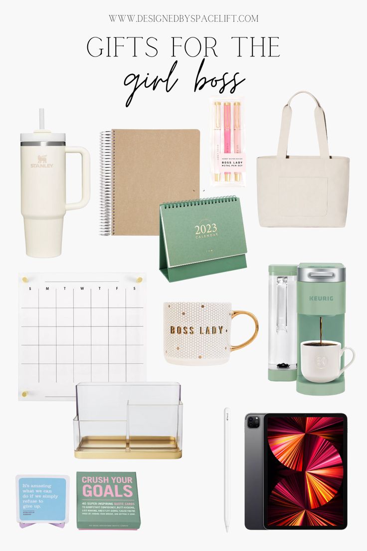 gifts for the girl boss in your life, including coffee, notebooks and other personal items