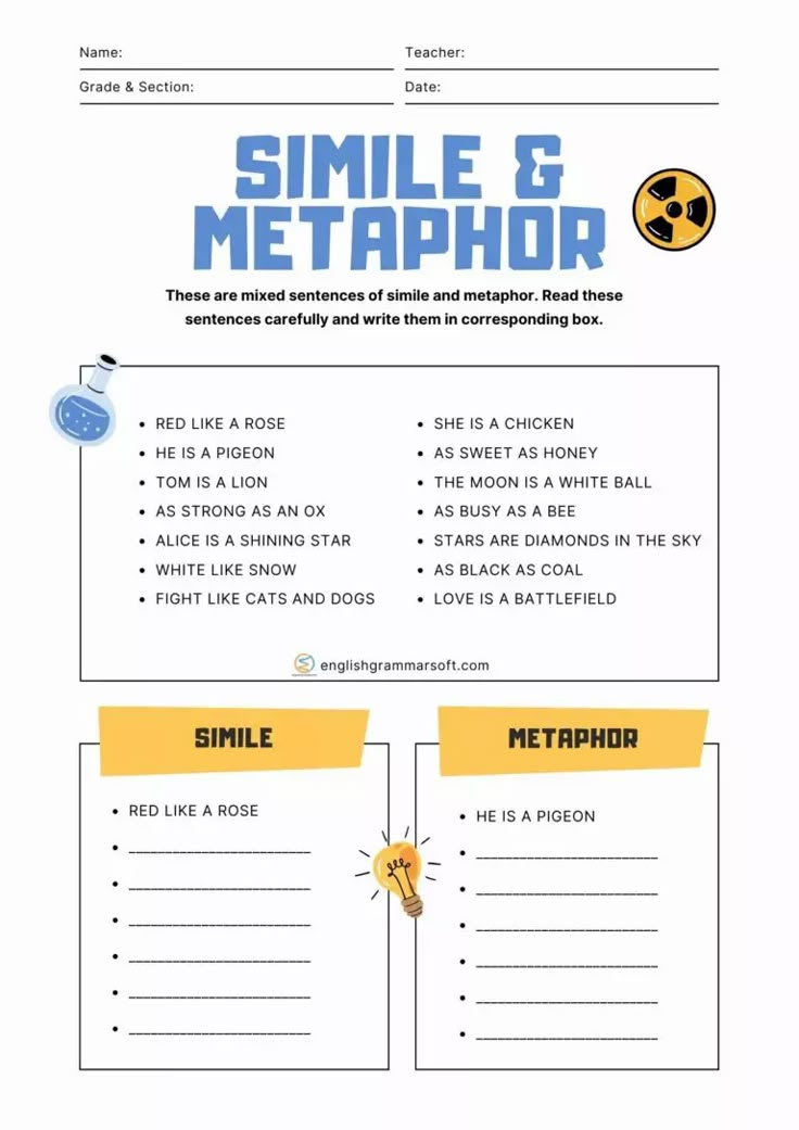 simile and metaphor worksheet