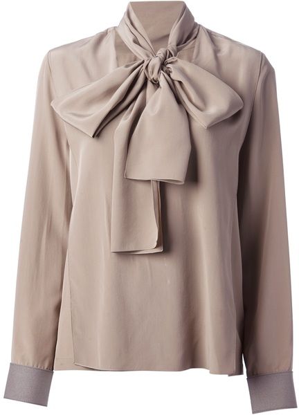 Victoria Beckham Bow Blouse Blouse Inspiration, Satin Bow Blouse, Brown Long Sleeve Shirt, Professional Chic, Modest Outfit Ideas, Career Girl, Office Chic, Brown Blouse, Blouse Models