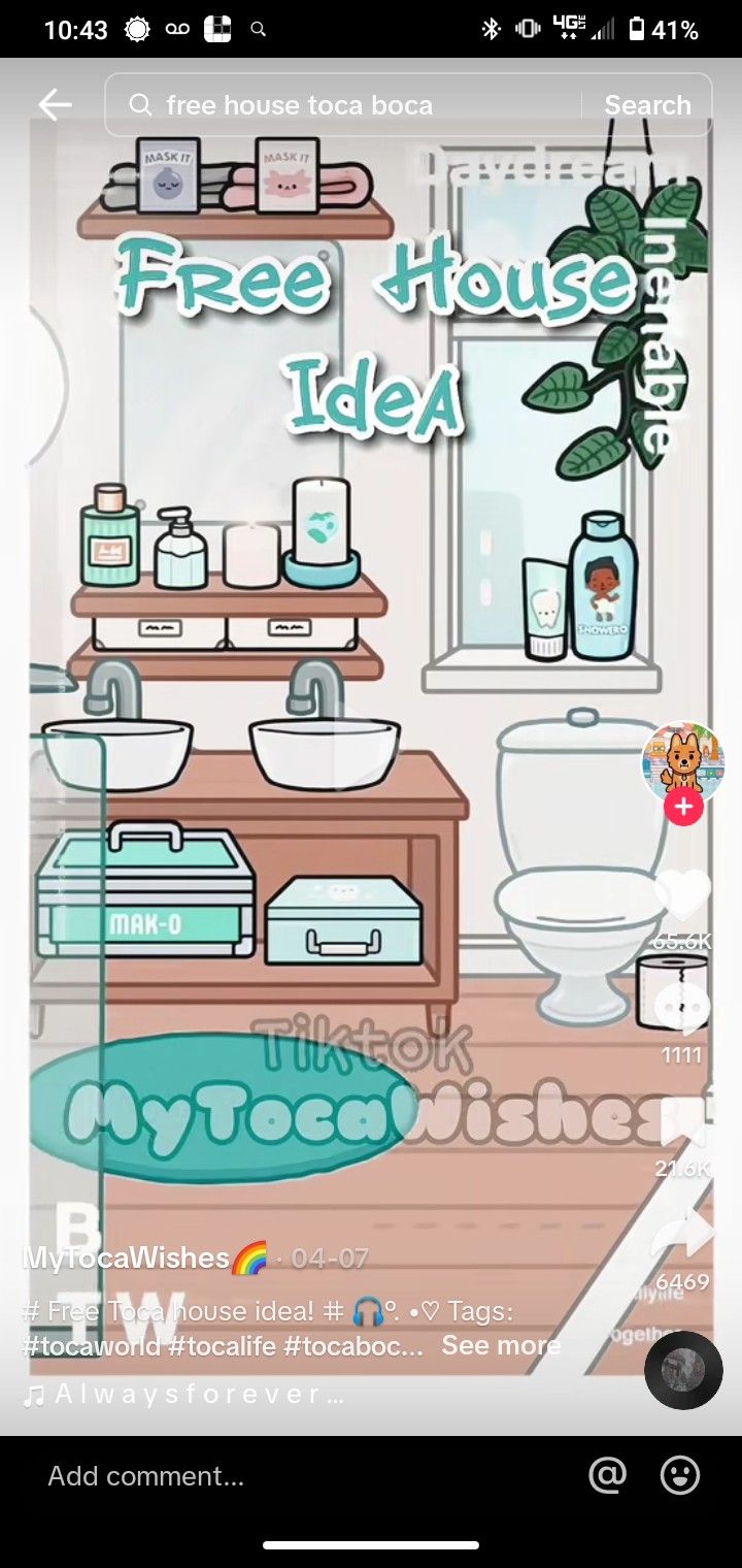 an image of a bathroom scene with the text free house idea on it's screen