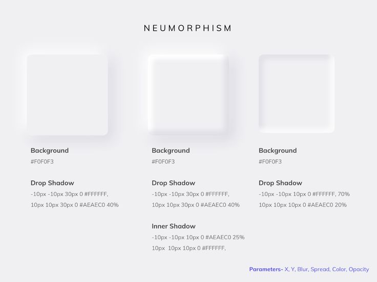 three different white square shapes with the names neumorphism on them,