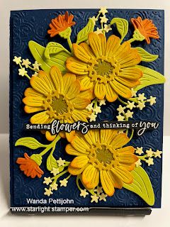 a close up of a card with yellow flowers on it and the words, sending flowers and thinking about you