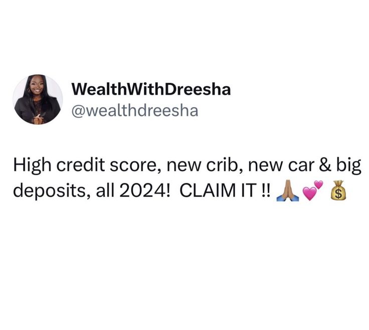 a tweet with the caption'high credit score, new crip, new car & big deposits, all 2012 claim it