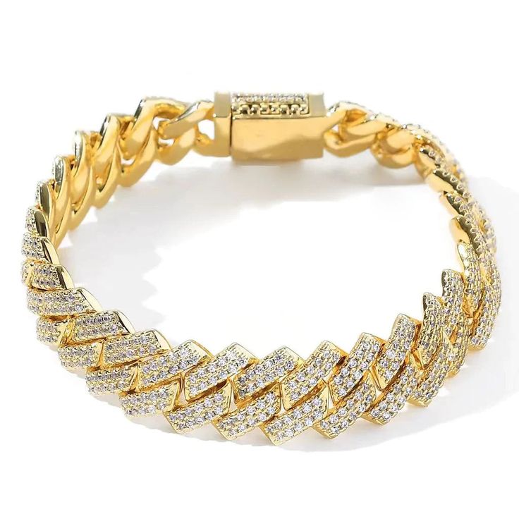 Shine with Laie everywhere you go! Shop now! The diamond prong cuban link bracelet is carefully worked out and looks exquisite. The double lock clasp is stable enough and can be adjusted easily. DETAILS Material: Environmental Copper + 14k real gold/white gold plating Finish: 5 times plating Stone Type: 3A+ Cubic Zirconia Length (inch): 7"/8"/9" Width (mm): 14mm Grab your iced out jewelry at prices that don't break the bank! Our pieces are very durable and timeless. They are guaranteed one-year Hip Hop Mode, Urban Jewelry, Cuban Bracelet, Must Have Accessories, Diamond Bling, Expensive Jewelry Luxury, Rock Jewelry, Best Luxury Cars, Jewelry Luxury