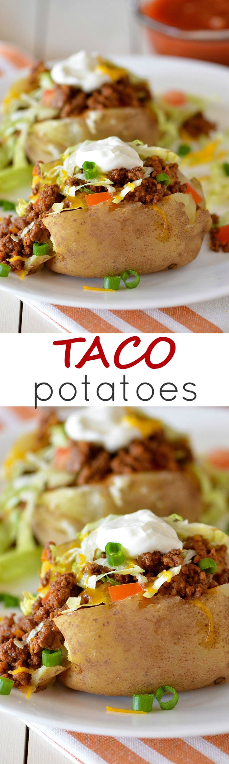 taco potatoes on a plate with cheese and sauce