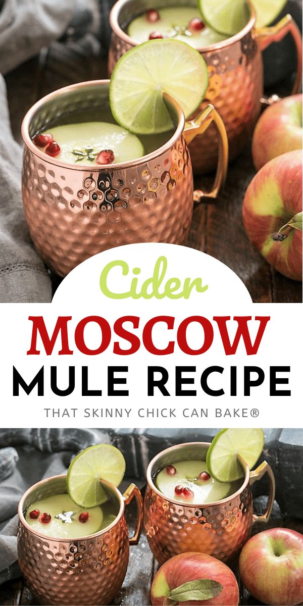 two copper mugs filled with cider moscow mule recipe