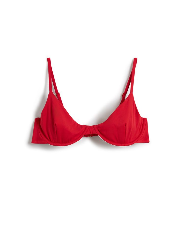 A red underwire bralette with adjustable straps on a white background is The Avila Top - Pico by Dandy Del Mar. Underwire Bra For Sunbathing, Poolside Bra With Removable Pads, Beach Season Underwire Bra With Padded Cups, Poolside Underwire Padded Bra, Underwire Bra With Padded Cups For Beach Season, Triangle Top Padded Bra For Sunbathing, Padded Triangle Top Bra For Sunbathing, Triangle Top Bra With Padded Cups For Sunbathing, Classic Summer Bra With Built-in Support