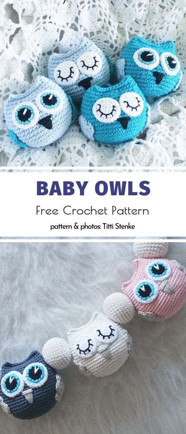 baby owls crochet pattern with text overlay