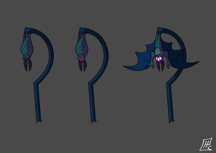 three different types of blue and purple hair sticks with pink eyes, one in the shape of a dragon's head