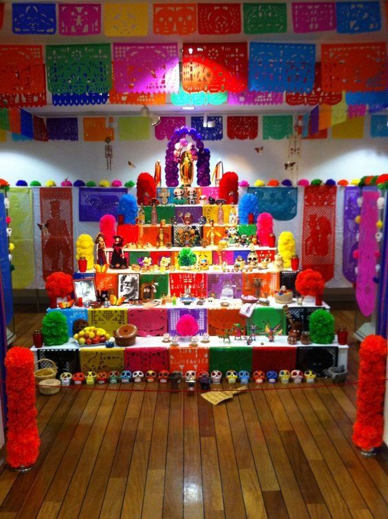 a brightly colored room with lots of decorations