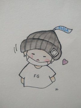 a drawing of a person wearing a beanie and a t - shirt with the word sugar on it