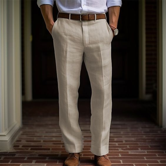 Material is good. Fits right but in an appealing way. It slims out curves & shapes you very well! Men’s White Linen Pants Outfit, Men’s White Pants, Linen Clothes Men, White Linen Pants Men, Linen Pants Outfit Men, Linen Outfit Men, Lenin Pants, Men Wedding Attire Guest, Linen Pants Pattern