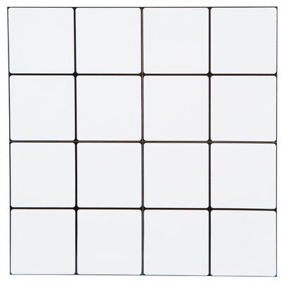 a white square tile with black squares on the bottom and one in the middle, against a white background