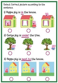 an activity sheet for children to learn how to read the words peppa pig is under the tree