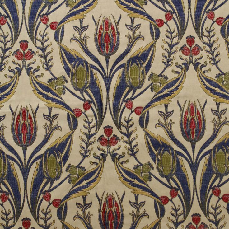 an intricately designed wallpaper with flowers and leaves in blue, green, red and yellow colors