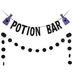 a black and purple party banner that says potton bar on it with polka dots