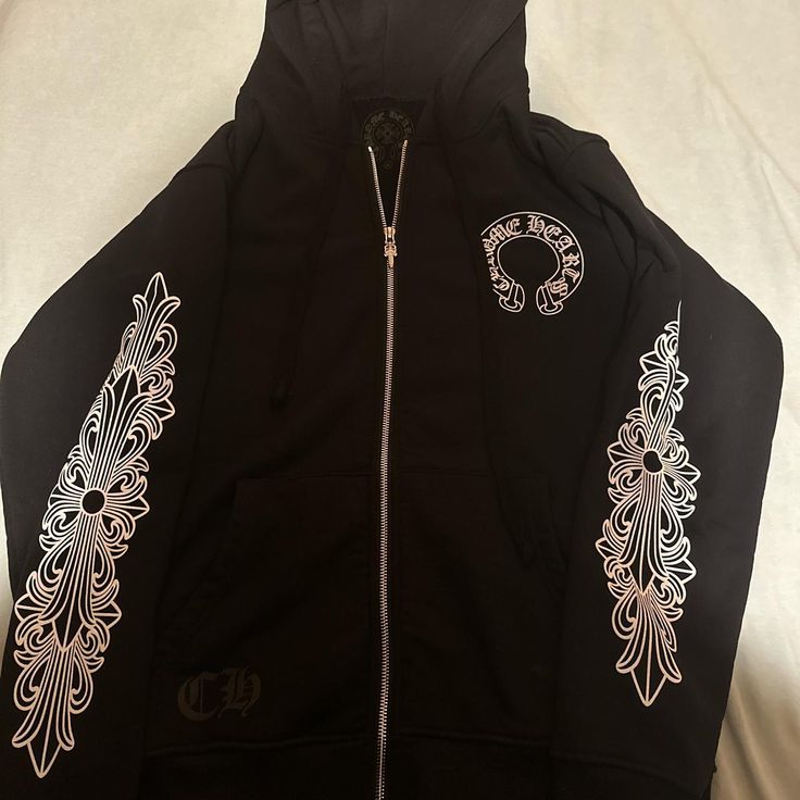 DM me before purchasing CHROME HEARTS SWEATER (Zip... - Depop Chrome Hearts Zip Up, Chrome Hearts Jacket, Heart Clothes, Heart Sweater, Chrome Hearts, Dm Me, No More, To Sell, Zip Ups