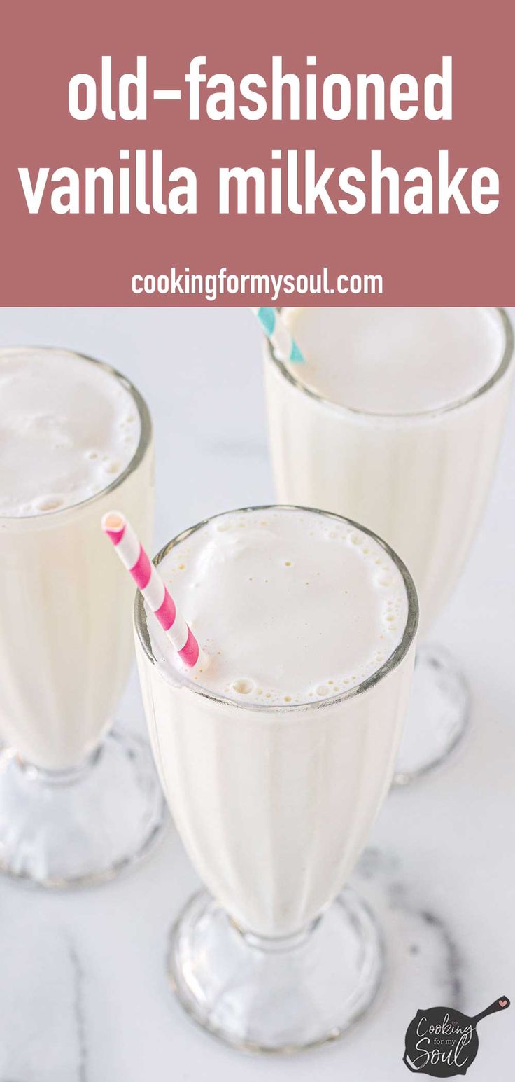 old fashioned vanilla milkshake with pink and white straws