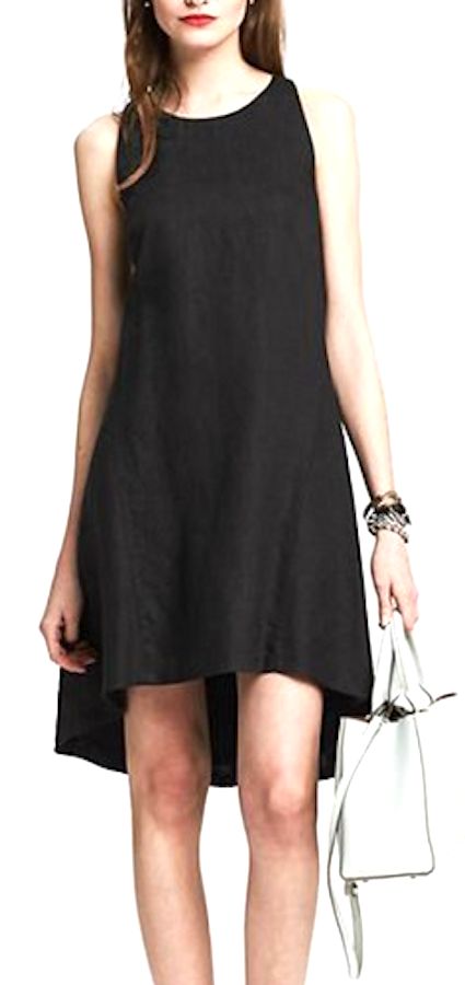 Cool + Style Chic Sleeveless Dress With Asymmetrical Hem For Vacation, Chic Linen Dress With Asymmetrical Hem, Chic Sleeveless Unlined Linen Dress, Sleeveless Black Linen Dress For Daywear, Linen Midi Dress With Asymmetrical Hem, Black Sleeveless Linen Dress For Daywear, Chic Black Sleeveless Linen Dress, Linen A-line Sleeveless Dress For Vacation, Chic Sleeveless A-line Linen Dress