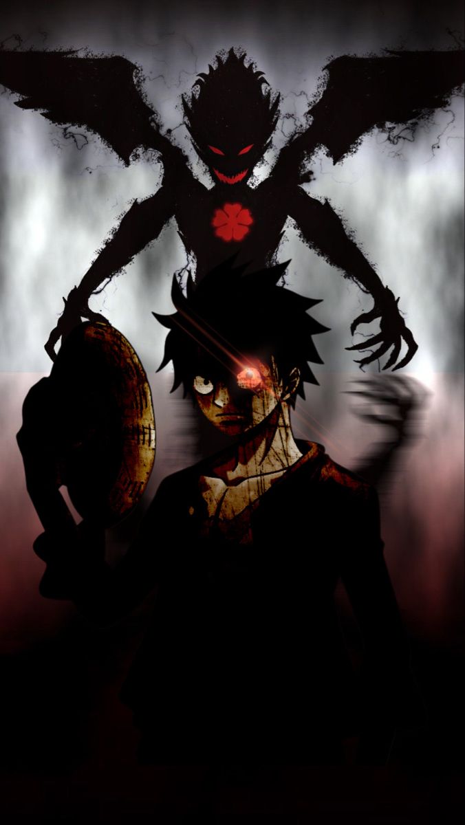 an anime character standing in front of a demon