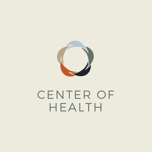 the center of health logo is shown on a white background with an orange and blue circle