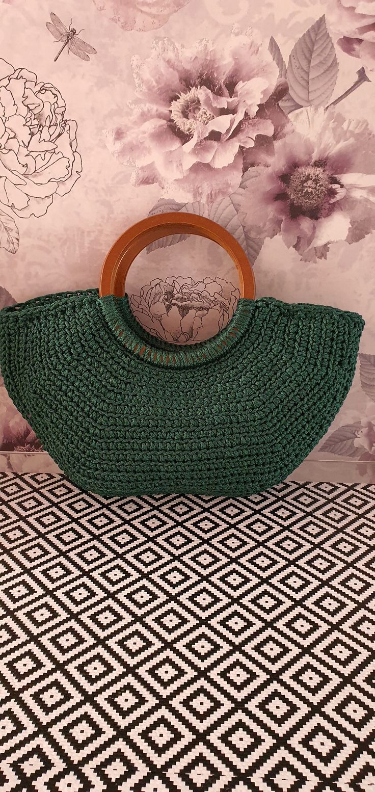 Crochet handbag Shopping Crochet Bag With Woven Round Handle, Shopping Crochet Bag With Round Handle, Crochet Shopping Bag With Round Handle, Summer Crochet Bag With Detachable Handle For Shopping, Bohemian Crochet Satchel Bag For Shopping, Casual Woven Crochet Bag With Top Handle, Casual Woven Hobo Bag With Top Handle, Casual Woven Top Handle Hobo Bag, Chic Green Shoulder Bag With Round Handle