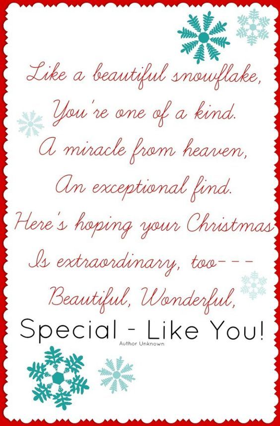 a christmas card with snowflakes on it and the words special - like you