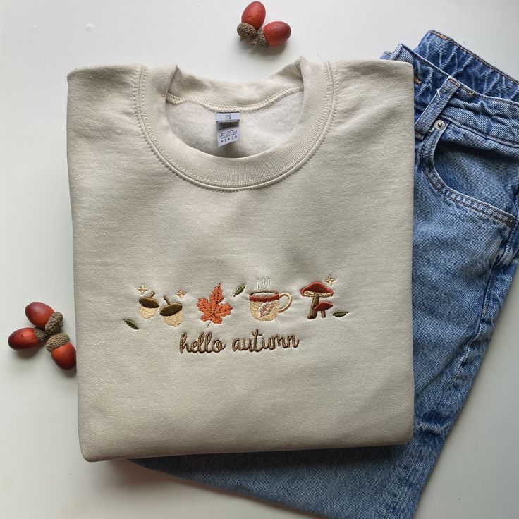 Our dainty embroidered sweatshirt for fall is the perfect addition to your autumn wardrobe. This Thanksgiving-themed embroidered sweatshirt for women is a cute, trendy, and cozy crewneck pullover that you'll love wearing throughout the season. 👚Sizing: Sizes are true to size. If you'd like an oversized look, please size up by 1-2 sizes.  📦Production time + shipping: Current timeline is 3-5 business days from date of purchase.  Need it sooner?! I offer the option to send your order to the front of the production order simply by you requesting it by sending me a message! As long as I have your shirt size & color in stock, I am able to accommodate an earlier ship date.  While I do my best to work quickly and efficiently, there may be shipping delays due to supply & demand, especially in hol Fall Embroidery, Thanksgiving Sweatshirt, Autumn Wardrobe, Sweatshirt For Women, Cozy Autumn, Embroidered Clothes, Embroidered Sweatshirt, Autumn Cozy, Embroidered Sweatshirts