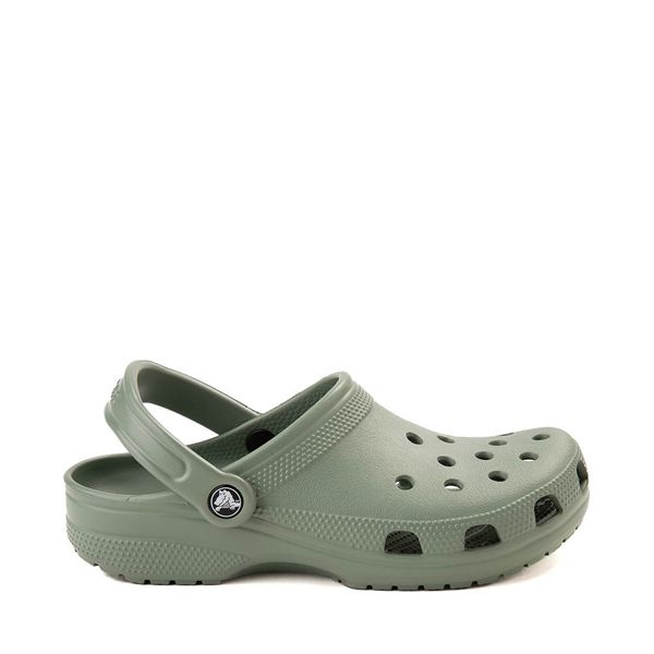 Crocs Classic Clog - Moss Green Casual Clogs With Arch Support For Outdoors, Casual Clogs With Arch Support For Outdoor Activities, Green Closed Toe Clogs For Outdoor Activities, Slip-resistant Solid Color Clogs For Outdoor, Outdoor Solid Color Slip-resistant Clogs, Outdoor Slip-resistant Clogs, Outdoor Slip-resistant Solid Clogs, Green Waterproof Synthetic Clogs, Waterproof Green Synthetic Clogs