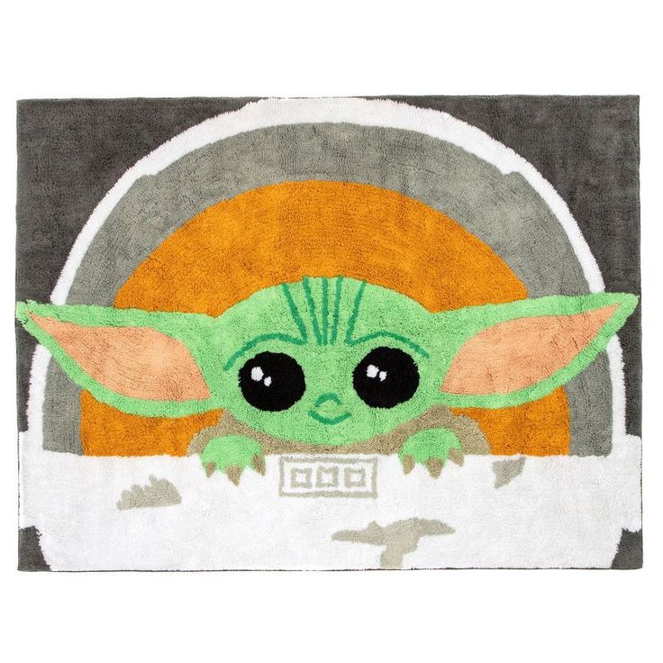 the child yoda rug is on display in front of a white background with an orange circle