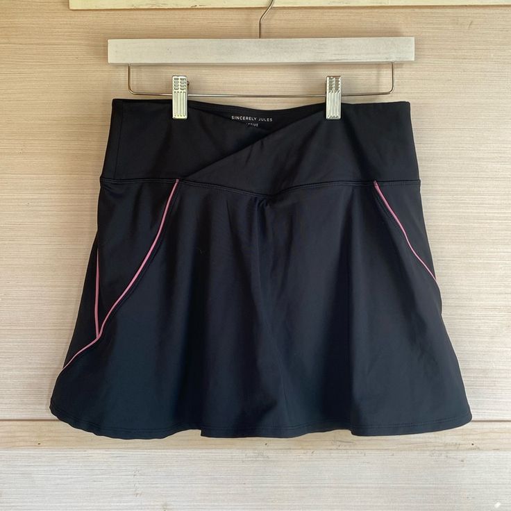 Black And Pink, Sports Skirt, Medium, Shorts Underneath, Never Worn Black Fitted Tennis Skirt In Athleisure Style, Black Stretch Skort For Sports, Fitted Black Sports Skirt, Fitted Black Skirt For Sports, Black Go-dry Skort For Summer, Sporty Stretch Black Tennis Skirt, Sporty Stretch Black Skort, Black Sporty Skort For Sports, Sporty Black Stretch Tennis Skirt