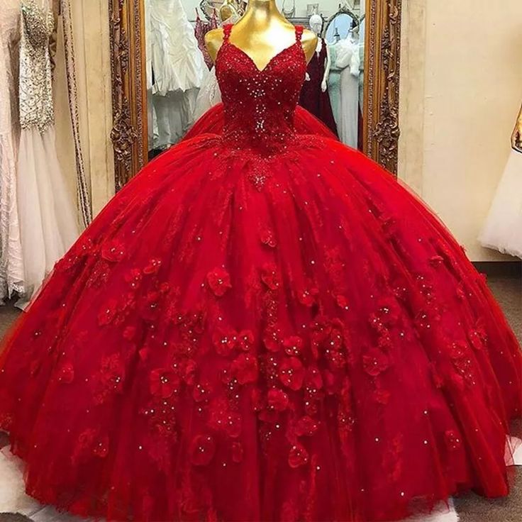 Red Lace Quinceanera Dresses Appliques Giltter Beaded Sweet 15 16 Ball Gowns | eBay Quincenera Dresses, Red Quince, Sweet 16 Dress, Quinceñera Dresses, Red Quinceanera Dresses, Red Theme, Pretty Quinceanera Dresses, Quince Dress, 16 Dress