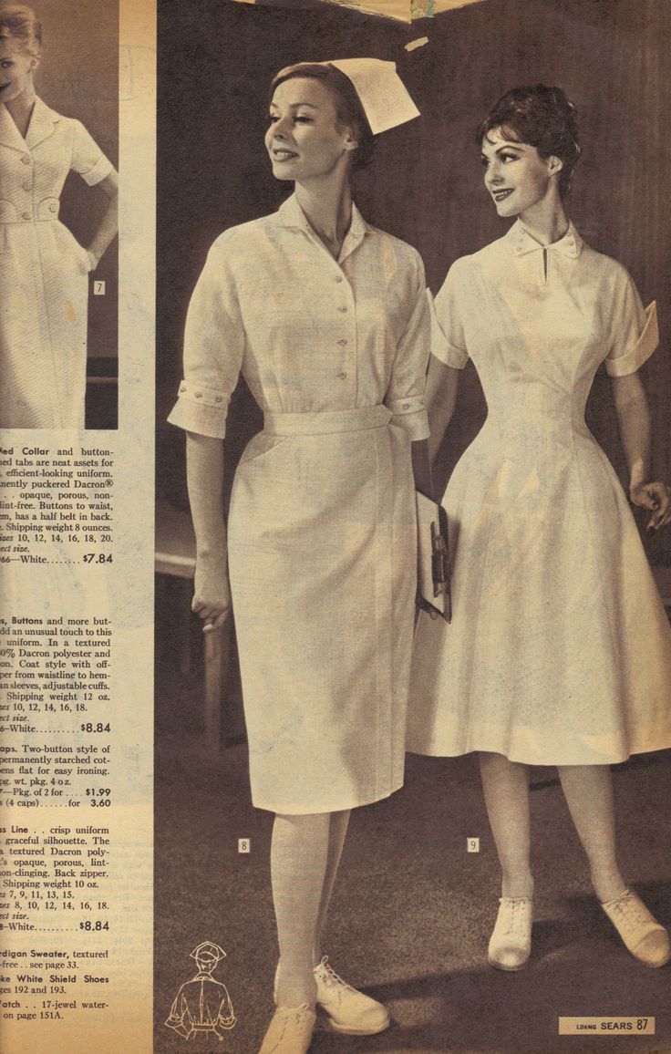 an old photo of two women dressed in nurses uniforms and holding hands behind their backs