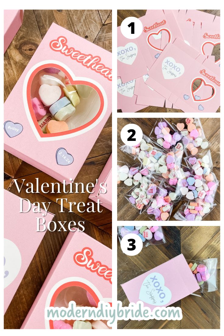 valentine's day treat boxes with candy in them and instructions to make them look like they