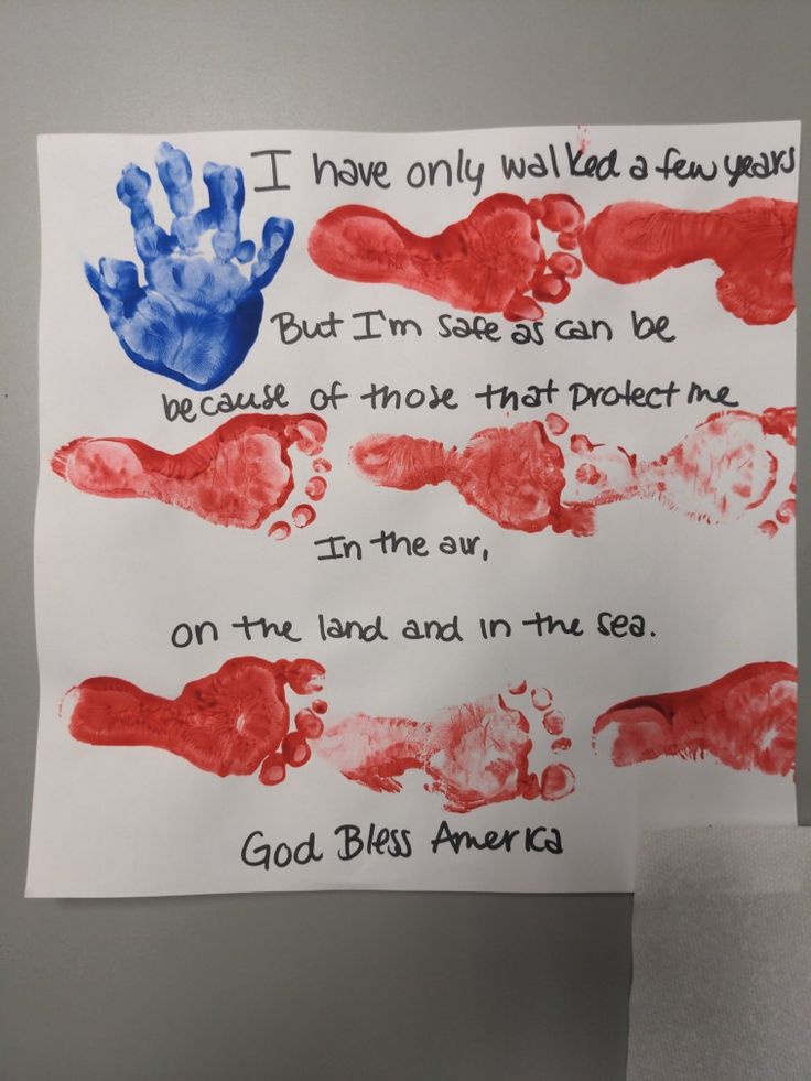 a child's handprinted poem written in red, white and blue on paper