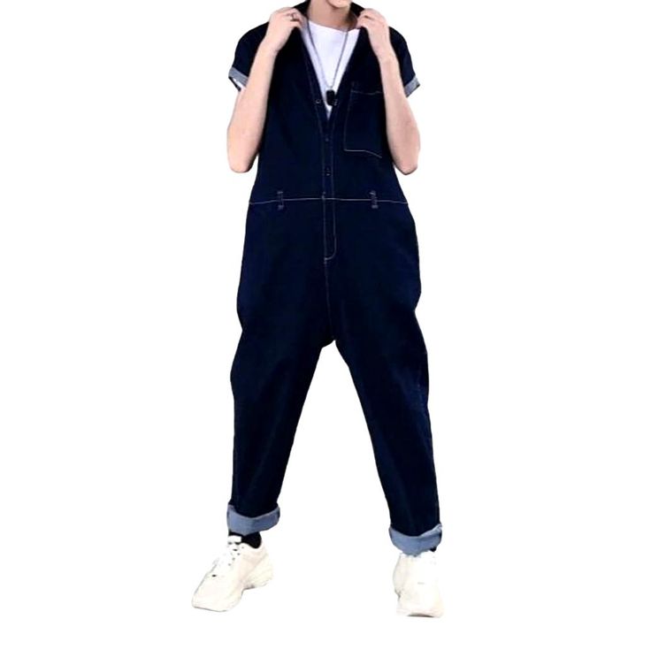 Welcome to the 2023 Spring-Summer Collection! Step up your street style with our one-of-a-kind navy denim overalls ââ‚?designed with dark wash. baggy fit. and button closure features to make a bold statement.Why Our Navy Denim Overalls Are a Must-Have Dark Wash for a Timeless Look: Make a statement with this shade of navy blue ââ‚?perfect for a night out or a day in the park. Baggy Fit for Comfort: Get the perfect fit with this relaxed silhouette ââ‚?designed to keep you comfortable all day long Relaxed Fit Dark Wash Jumpsuits And Rompers, Casual Cotton Overalls In Indigo, Dark Wash Denim Cotton Jumpsuit, Summer Dark Wash Straight Leg Denim Jumpsuit, Trendy Dark Wash Straight Leg Jumpsuits And Rompers, Casual Navy Denim Jeans, Blue Straight Leg Overalls For Streetwear, Relaxed Fit Dark Wash Denim Jumpsuit, Relaxed Fit Dark Wash Denim Overalls