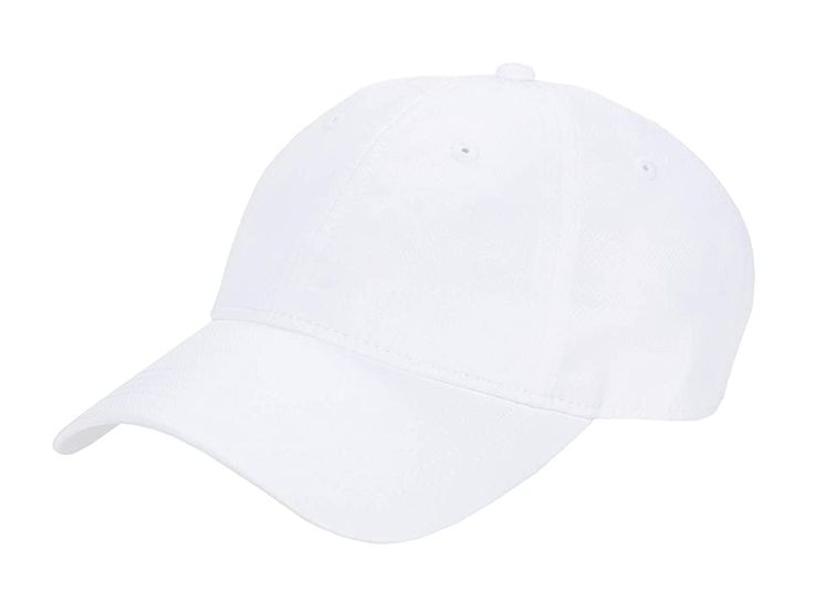 Lacoste Solid Training Cap - Caps : White : Bring a sporty finish to your on-the-go look in the Lacoste Solid Training Cap. The six-panel baseball cap features a simple silhouette for a minimalist finish. Cap is crafted from a breathable polyester for lightweight wear. Slightly curved brim. Adjustable fit. 100% polyester. Hand wash. Imported. Measurements: Circumference: 8 1 2 in Brim: 3 in Casual Breathable Six-panel Baseball Cap, White Sporty Dad Hat With Curved Bill, Sporty White Dad Hat With Curved Bill, White Sporty Dad Hat For Outdoor, Casual Breathable Baseball Cap With Curved Visor, Sporty White Dad Hat For Outdoor, White Curved Visor Dad Hat For Sports, White Casual Blank Hat, Sporty White Baseball Cap With Curved Visor